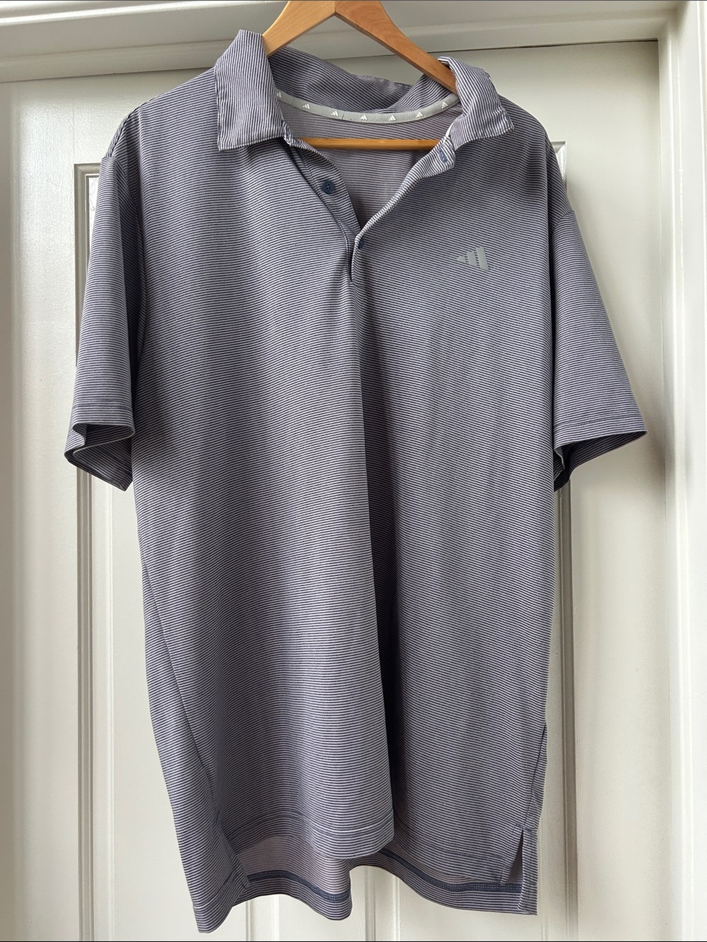 adidas Light Gray Micro-Striped Performance Polo
